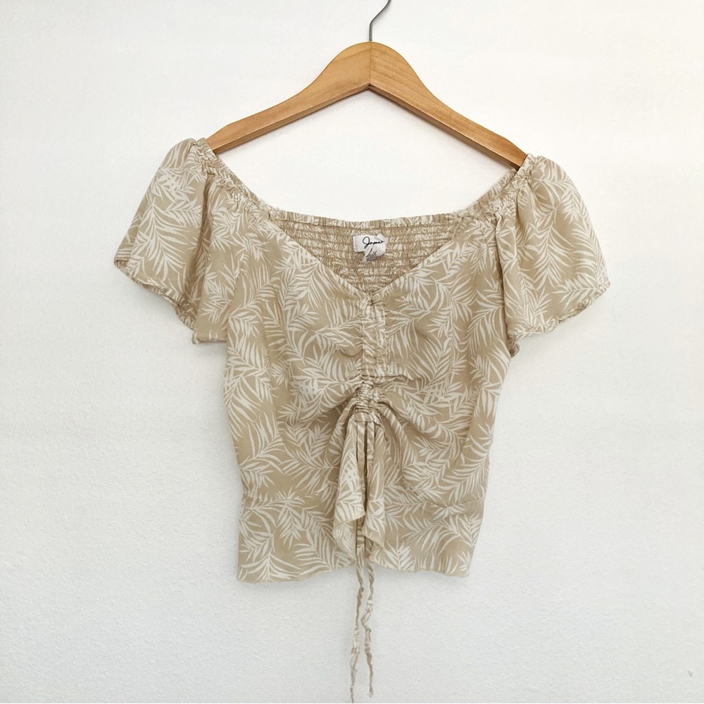 Japna leaf design tan cream crop top summer blouse size s